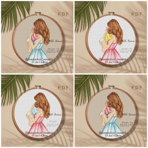 Mother with baby cross stitch pattern PDF baby birth record and baby shower
