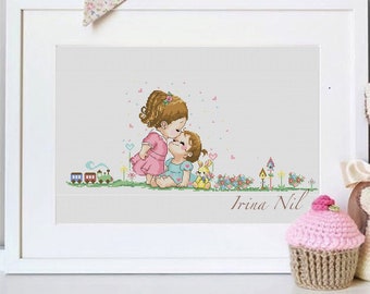 Sister I love you sister cute cross stitch pattern download PDF