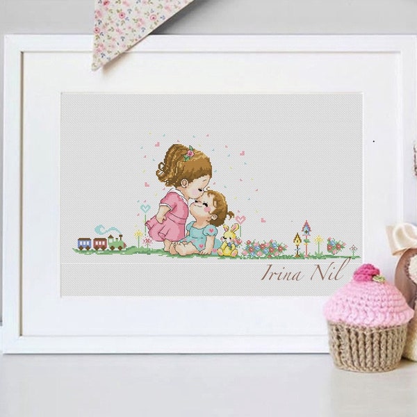 Sister I love you sister cute cross stitch pattern download PDF