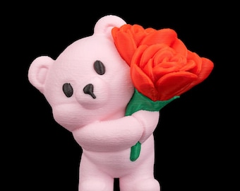 Valentine's Day Bear Keychain with Roses and Initial Charm