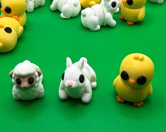 Spring Collection - Bunny Rabbit, Chick, Lamb - 3D Printed Articulated Flexi Fidget Toys