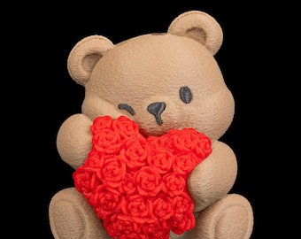 Valentine's Day Bear Keychain with Rose Heart and Initial Charm