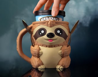 Sloth Ice Cream Pint Holder – 3D Printed Animal Cozy for Pints