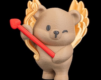 Valentine's Day Cupid Bear Keychain with Initial Charm