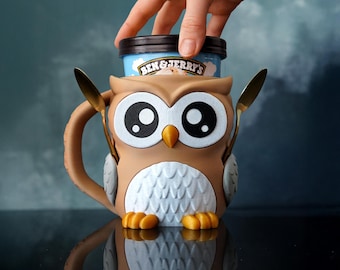 3D Printed Owl Ice Cream Pint Holder – Novelty Dessert Cozy for Pints