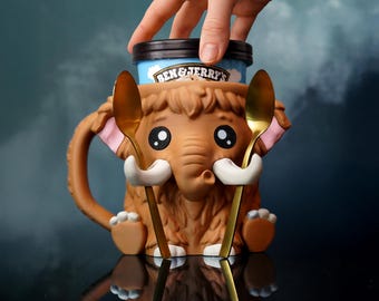 3D Printed Mammoth Ice Cream Pint Holder – Novelty Cozy Accessory
