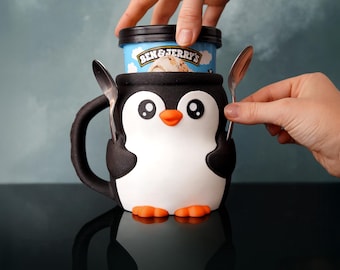3D Printed Penguin Ice Cream Pint Holder – Insulated Cozy for Pints