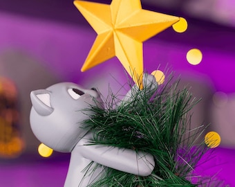 Meowy Christmas Cat Tree Topper 3D Printed