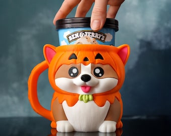 Corgi Pumpkin Halloween Costume Ice Cream Pint Holder – 3D Printed Cozy