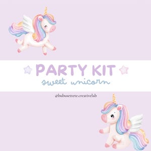 Party kit tema unicorno, compleanno bambina - invito digitale, banner, topper, etichette, poster | file personalizzati PDF JPG