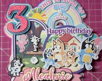 Personalized Bluey Birthday Cake Topper, 3D Party Decoration