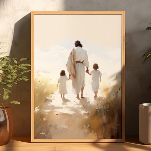 Jesus Walking With Child | Jesus and Children | Digital Download | Christian Wall Art | Jesus Art | Bible Art | Jesus Painting | Christ