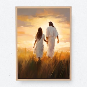 Jesus and Woman Holding Hands | Follow Me | Digital Download | Walk With Jesus | Bible Art | Christian Art | Jesus Art | Jesus Painting