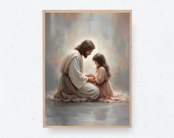 Pray With Me | Jesus and Children | Jesus and Girl | Christian Wall Art | Jesus Art | Bible Art | Jesus Painting | LDS Art | Jesus and Kids