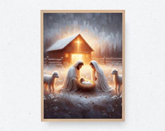 聖家族のクリスマスアート、キリスト教絵画、聖ヨセフ、聖母マリアと