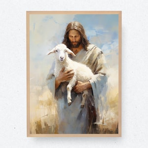 The Journey Home | The Good Shepherd | Digital Download | Jesus Holding Sheep | Bible Art | Christian Wall Art | Jesus Art | Jesus Painting
