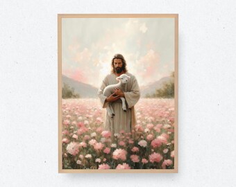 The Lord is my Shepherd | Jesus Easter | Bible Art | Christian Art | Jesus Art | Jesus Painting | Easter | Sheep | Christ Art | LDS Easter