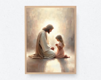 Jesus Praying with Girl | Jesus and Girl | Jesus Painting | Christian Wall Art | Jesus Art | Bible Art | Jesus and Children | LDS Art