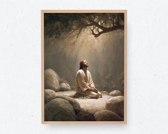 Jardin de Gethsémani | Jésus en prière | Jésus-Christ | Peinture de Pâques | Art chrétien | Art biblique | Art mural chrétien | Tableau Jésus