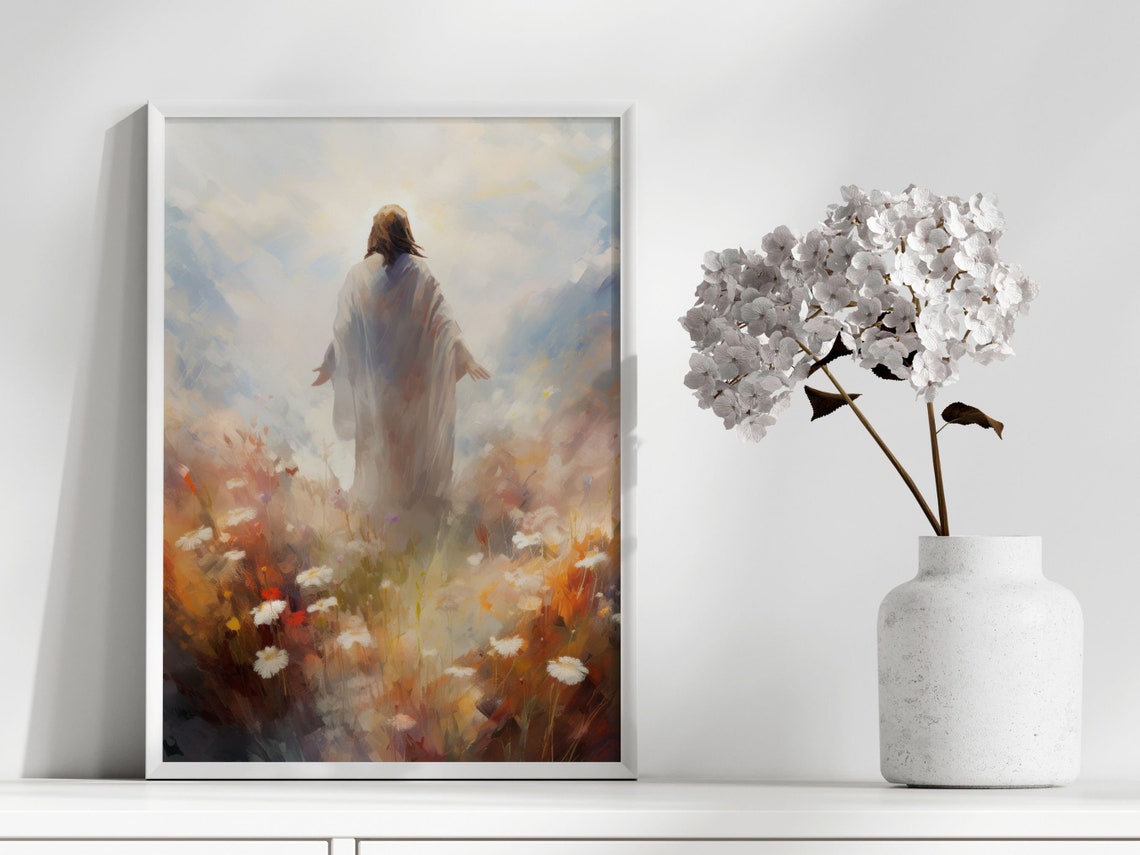 Jesus Wildflower, Christian Wall Art, Jesus Leaves the 99, Wildflower