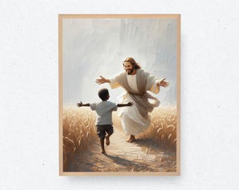 Fred i Kristus | Jesus och svart barn | Digital nedladdning | Kristen väggkonst | Jesuskonst | Bibelkonst | Jesus och barn | Afrikanskt barn