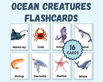 海の動物フラッシュカード：幼稚園児向け海の生き物の印刷可能（PDFダウンロード）