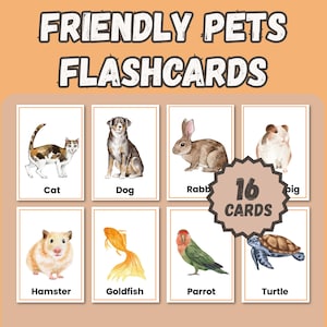 Friendly Pets Flashcards for Kids | Printable Realistic Pet Cards | Montessori Learning Set