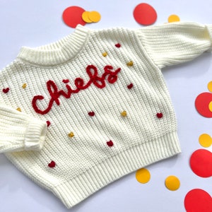 Baby Hand Embroidered Chiefs Sweater, Embroidered Baby Sweater - Baby Shower Gift