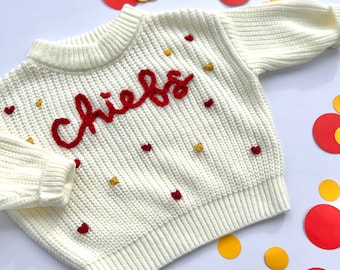 Hand Embroidered Chiefs Sweater, Embroidered Baby Sweater - Baby Shower Gift