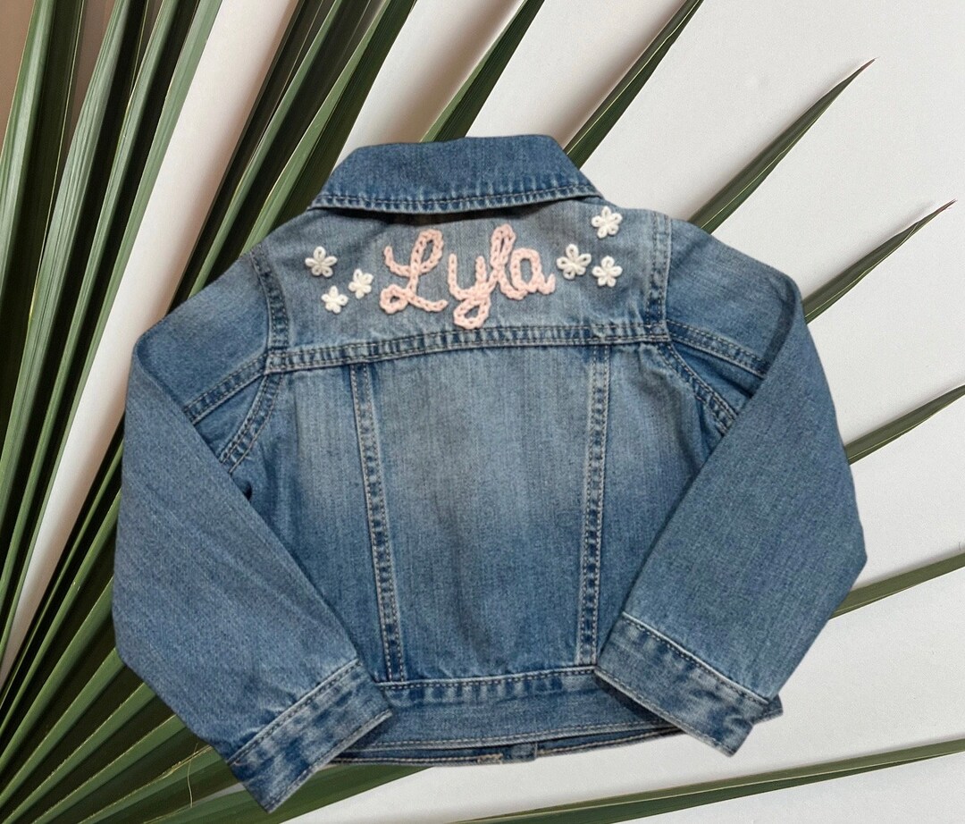 Personalized Denim Jacket for Baby and Toddler Hand Embroidered Denim
