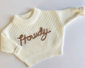 Hand Embroidered Howdy Baby Sweater, Rodeo Baby Sweater- Baby Shower Gift