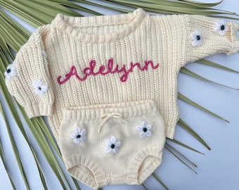 Personalized Hand Embroidered Baby Sweater Set, Custom Baby Sweater Set- Baby Shower Gift