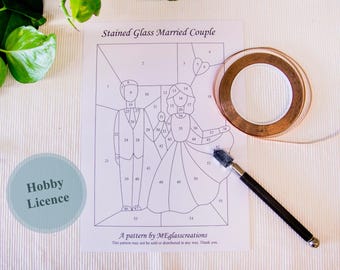Hochzeit Suncatcher Glasmalerei Muster, Ehepaar (Digitaler Download)