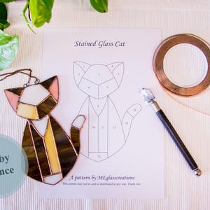Stained Glass Cat pattern, digital download, cat suncatcher, DIY stained glass, stained glass patterns, hobby licence