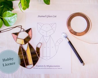 Patrón de atrapasoles de gato en vidrieras, proyecto de bricolaje (descarga digital)