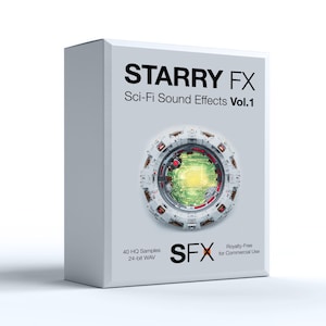 May include: A white box with the text "STARRY FX Sci-Fi Sound Effects Vol.1". The box features a circular graphic with a green and red design. The text "SFX" is also visible.