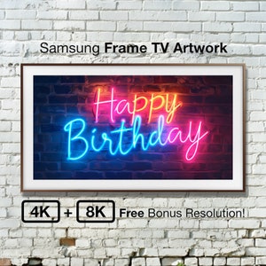 Joyeux anniversaire néons | Illustration pour téléviseur Samsung Frame, fichier bonus 4K+8K ! Fête d'anniversaire, Fond d'anniversaire, Anniversaire, Téléchargement numérique