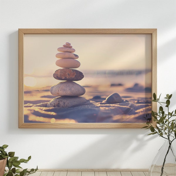 Stacked Rocks Cairns Zen Balancing Stones Meditation Photo Art Printable Digital Download Home Wall Artwork for Picture Frame Decor Ideas
