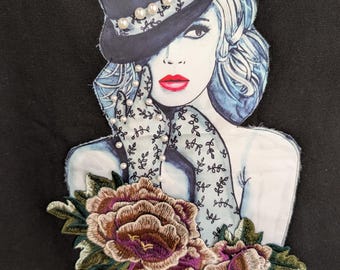 Oversized Black Canvas Tote Bag: Pearl Beaded Embroidered Design