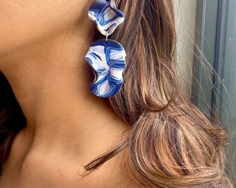 Boucles d'oreilles en pâte polymère - « Vagues »