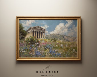Mediterranean Temple Landscape Painting: Spring Wildflowers (Digital Download)