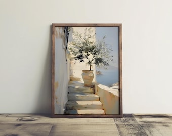 Mediterranean Olive Tree Landscape Art, Printable Wall Decor, Rustic Inspired, Soft Tones
