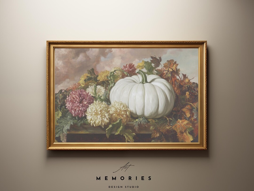 Vintage Pumpkin Still Life Painting: Cozy Cottagecore Fall Print ...