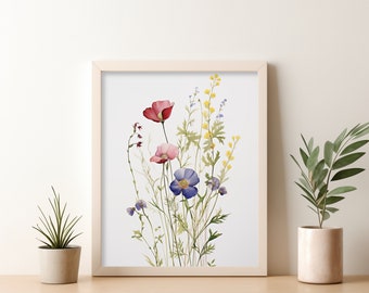 Colorful Wildflower Watercolor Wall Art, Watercolor Digital Prints, Botanical Downloadable Prints, Digital Wall Art, Farmhouse Home Decor