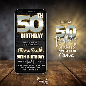 Digital 50th Birthday Invitation For Men, Rustic BBQ Fifty 50th Party video Invite for Him, Mobile animated invite self editable template