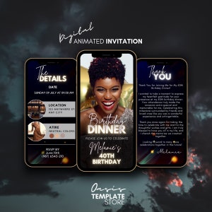 Digital Birthday Dinner invitation template, Dinner invitation, Digital Birthday Party Invite, Birthday Dinner, editable birthday template