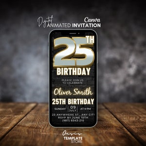Digital 25th Birthday Invitation For Men, Rustic BBQ Twenty five Party video Invite for Him, Mobile animated invite self editable template