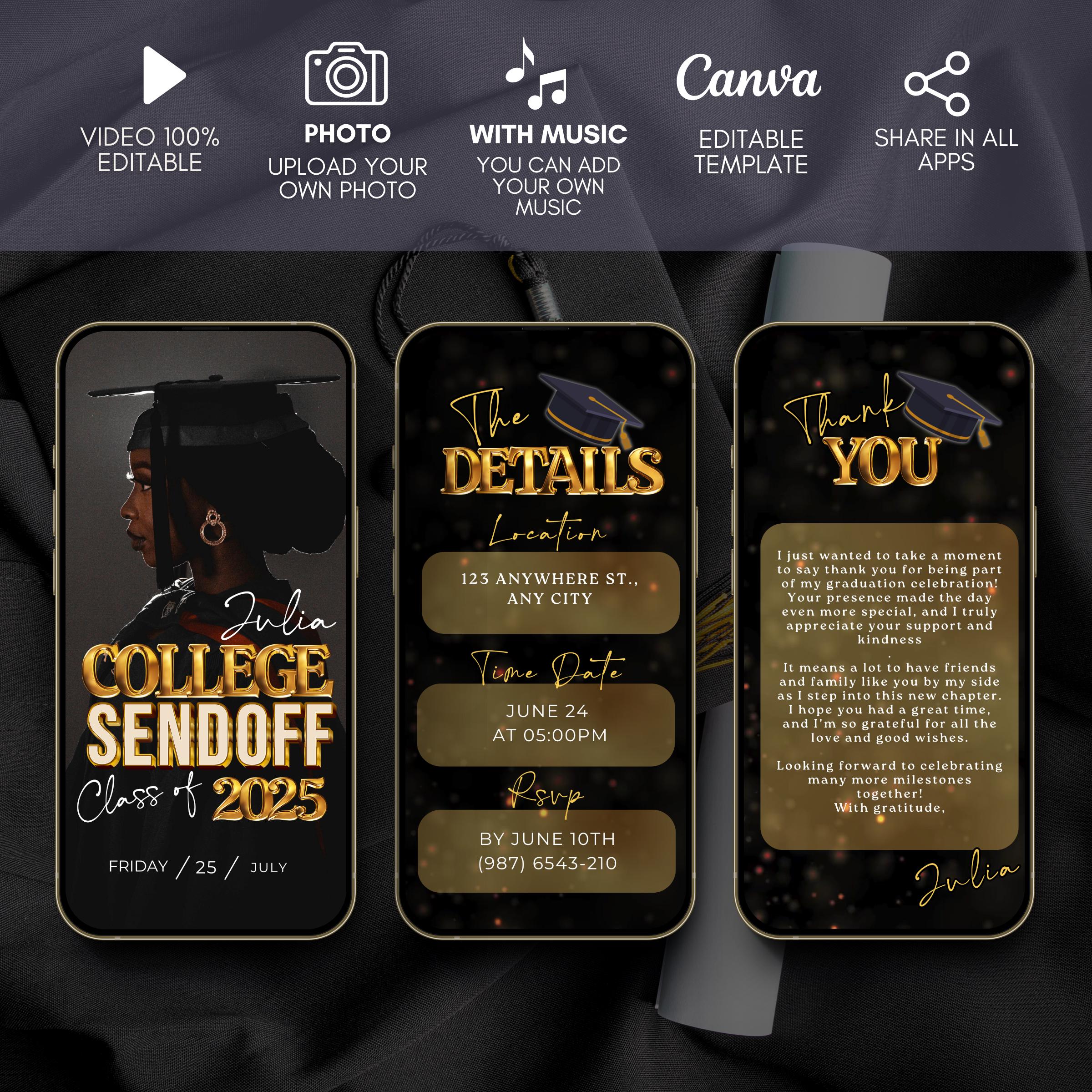 2025 Graduation College Send off Invitation, Digital Graduation Party ...