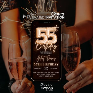 Digital 55th Birthday video Invitation, Bronze Gold Digital Invitation, 55th mobile party invitation, canva template invite, 55th invitation