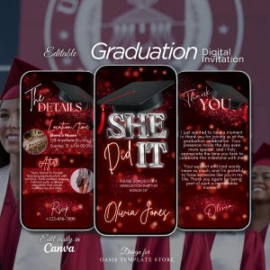 Red She Did It 2025 Graduation Invitation, Editable Digital Party Invite, Red College Graduation Announcement Evite